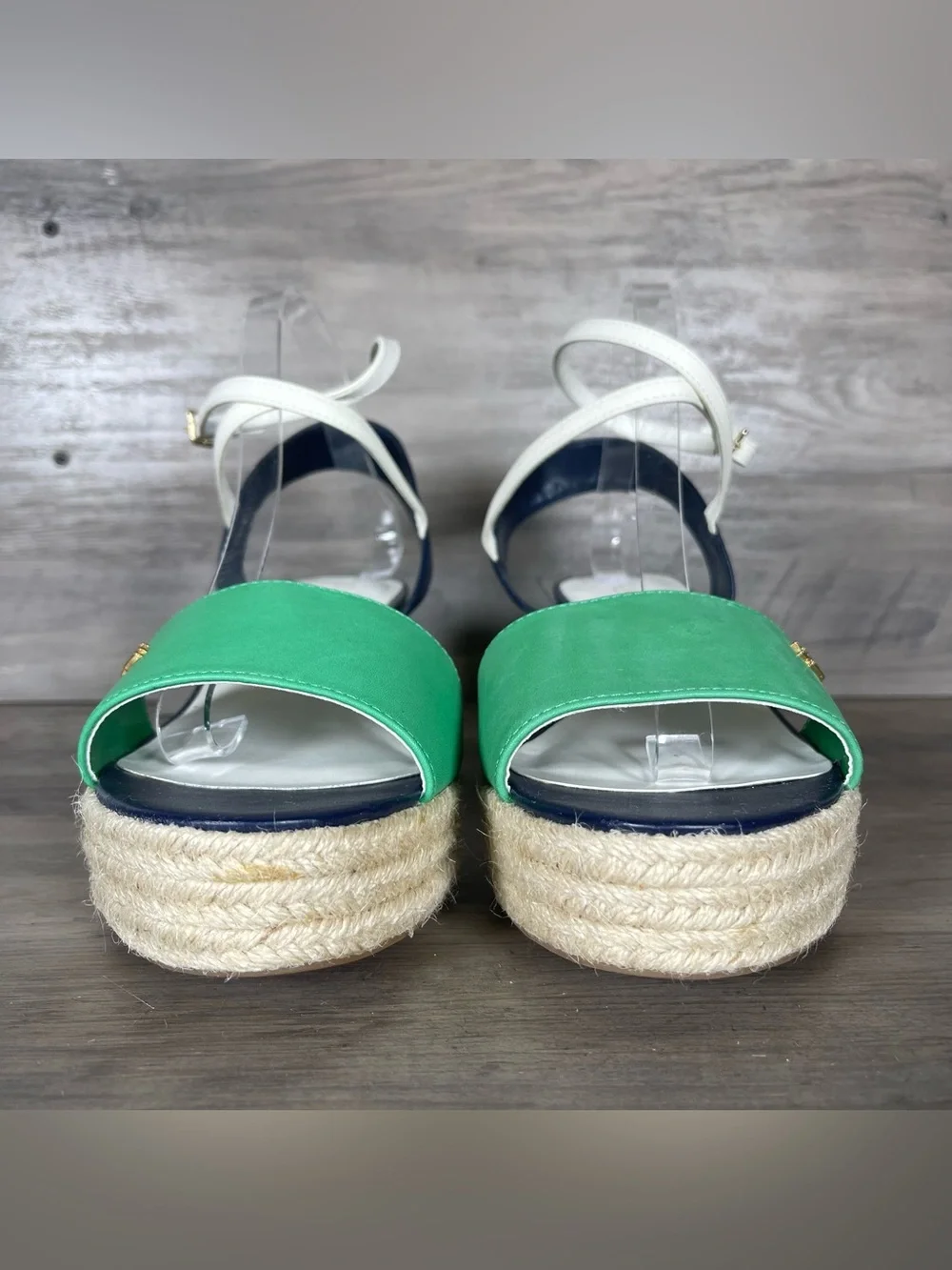 Lauren Ralph Lauren Womens 11 Kelly Green Blue Leather Strappy Espadrilles